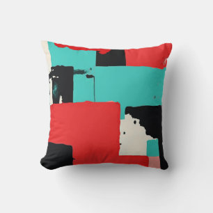 Bold Geometric Abstract Red, Black, Teal and White Throw Pillow