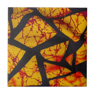 Bold Geometric African Wax Print Fabric - Gold, Re Tile