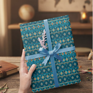 Bold Geometric Aztec Tribal Pattern Wrapping Paper