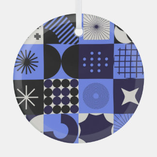 Bold Geometric Bauhaus Retrofuturistic Pattern Glass Ornament