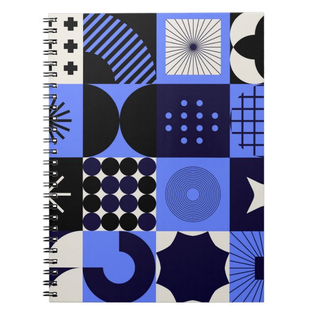 Bold Geometric Bauhaus Retrofuturistic Pattern Notebook (Front)