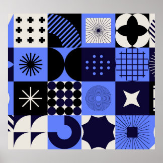Bold Geometric Bauhaus Retrofuturistic Pattern Poster
