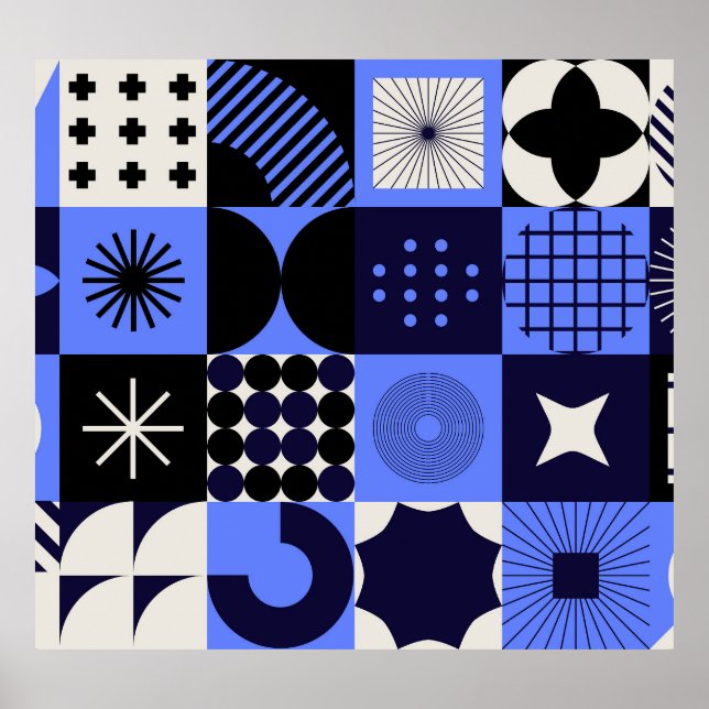 Bold Geometric Bauhaus Retrofuturistic Pattern Poster (Front)