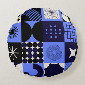 Bold Geometric Bauhaus Retrofuturistic Pattern Round Pillow