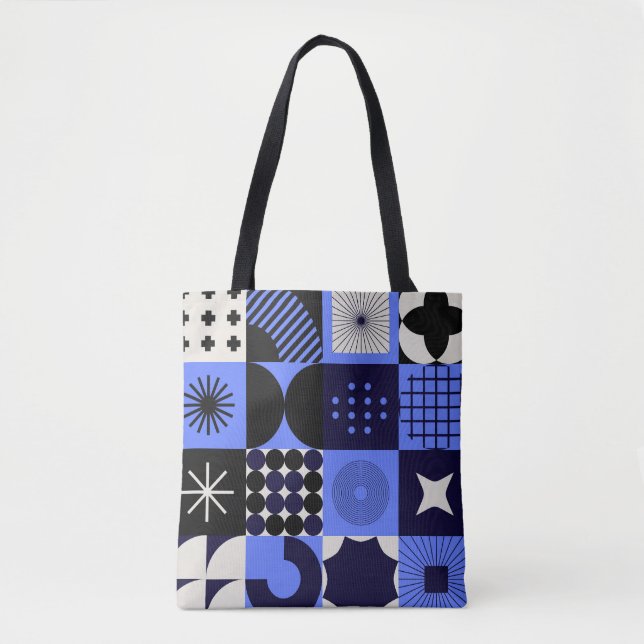 Bold Geometric Bauhaus Retrofuturistic Pattern Tote Bag (Front)