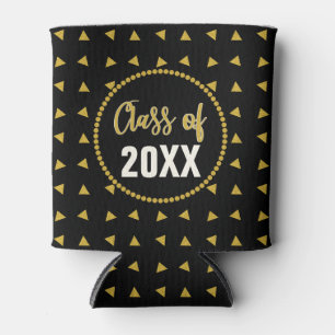 Bold Geometric Black Gold Graduation Class Reunion Can Cooler