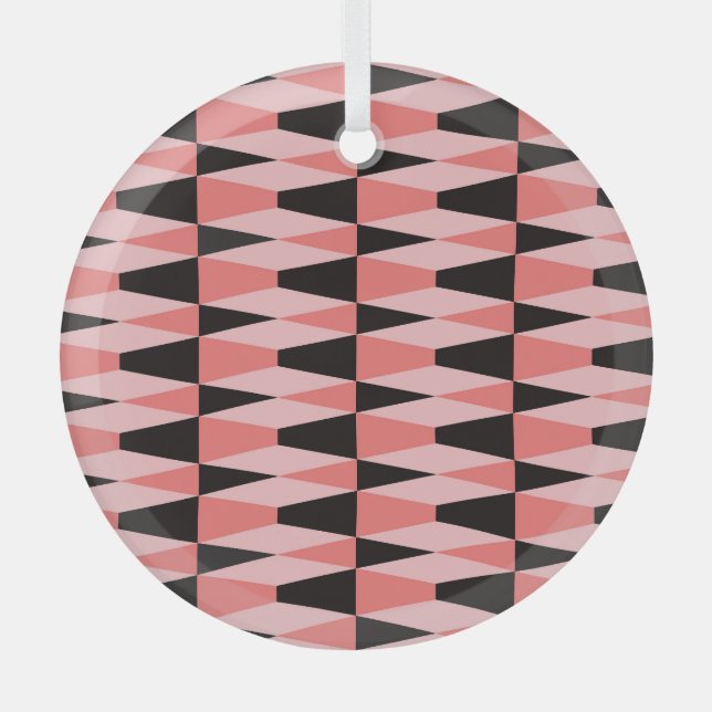 Bold Geometric Black Pink Pattern Glass Ornament (Front)