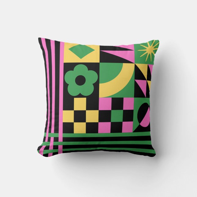 Bold Geometric Block Pattern Throw Pillow (Front)