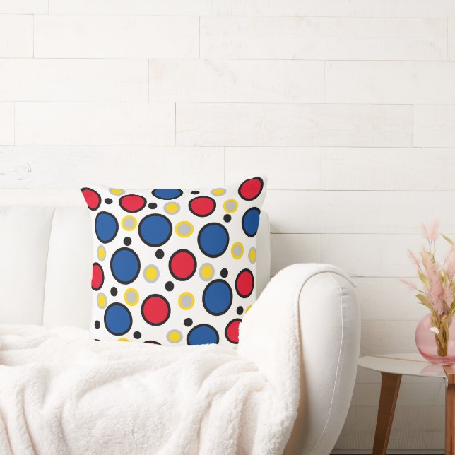 Bold Geometric Circles Red Blue  Throw Pillow (Couch)