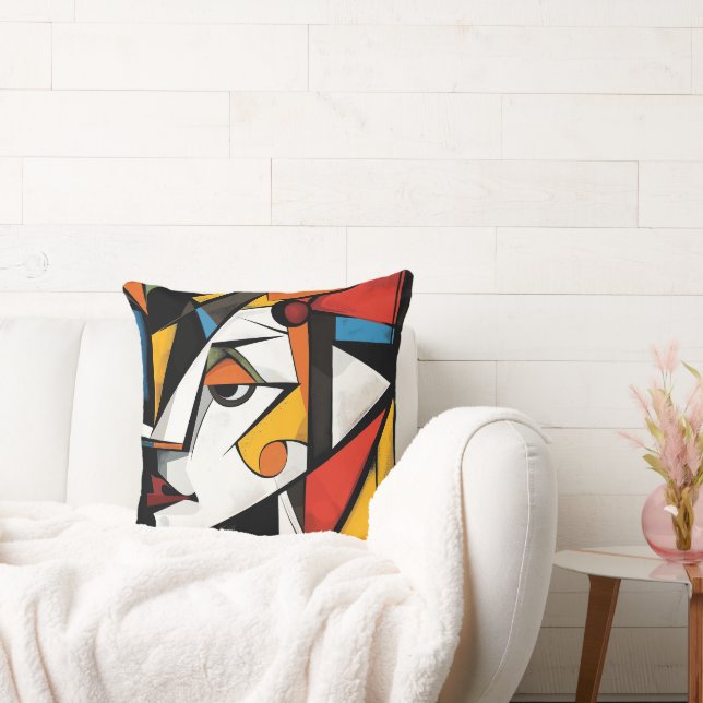 Bold Geometric Cubist Abstract Design Throw Pillow (Couch)