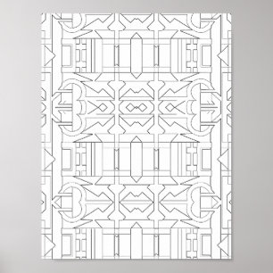 Bold Geometric Deco Tile Pattern Line Art Design Poster