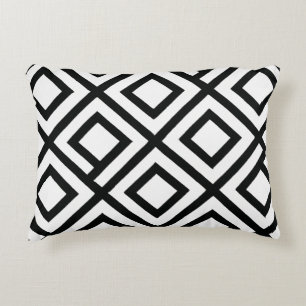 Bold Geometric Diamond Black White Pattern Accent Pillow