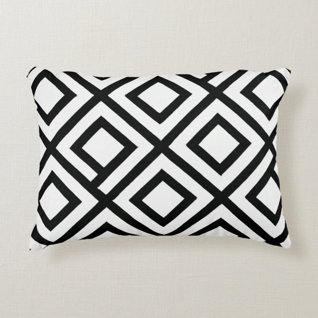 Bold Geometric Diamond Black White Pattern Accent Pillow (Front)