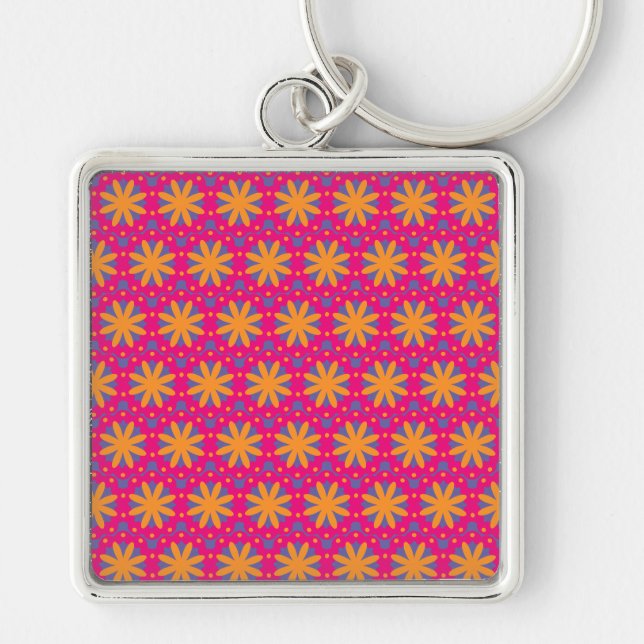 Bold Geometric Flower Design Keychain (Front)