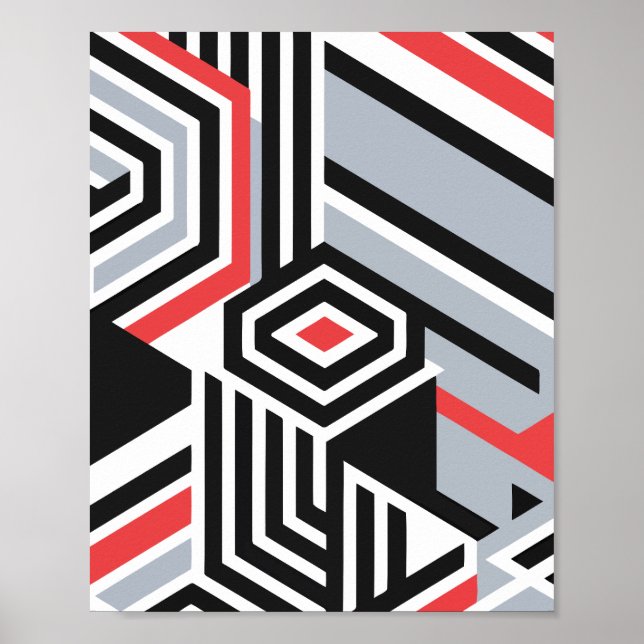 Bold Geometric Maze with Striped Patterns Poster (Front)