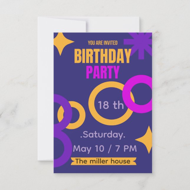 Bold Geometric Neon 18th Birthday Party Invitation (Front)
