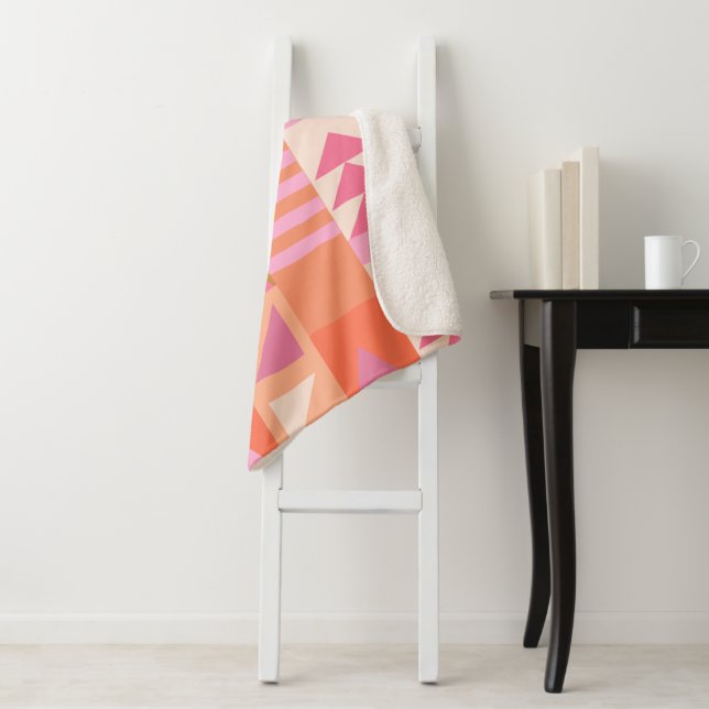 Bold Geometric Pattern in Pink and Orange Sherpa Blanket (In Situ)