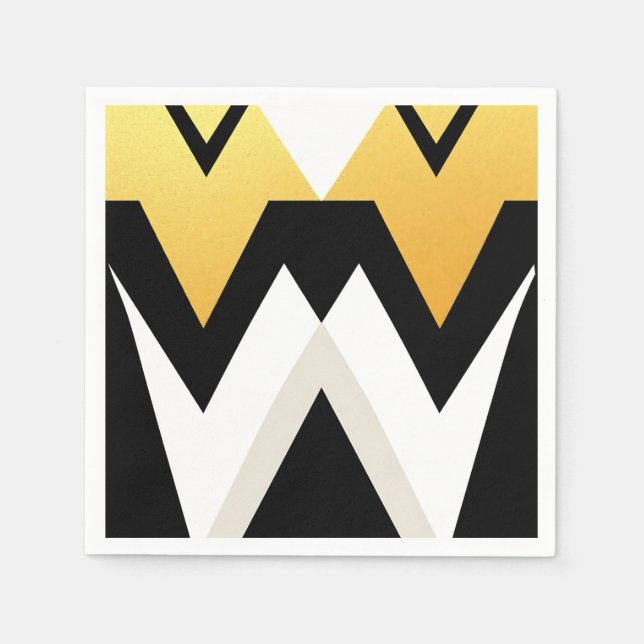 Bold Geometric Patterns in Black White and Gold Napkin (Front)