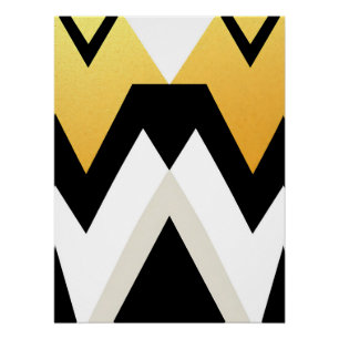 Bold Geometric Patterns in Black White and Gold Poster