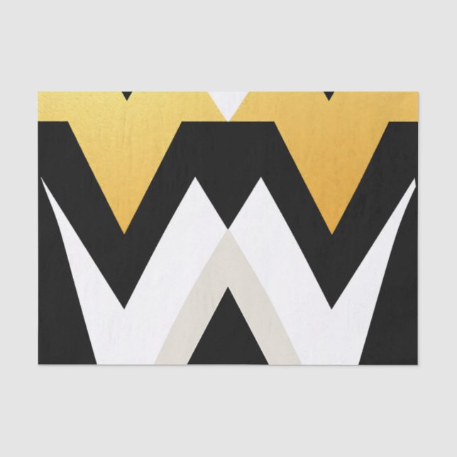 Bold Geometric Patterns in Black White and Gold Tissue Paper (Front)
