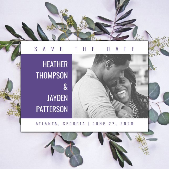 Bold Geometric Photo Save the Date | Ultra Violet (Violet Bold Geometric Photo Save the Date)