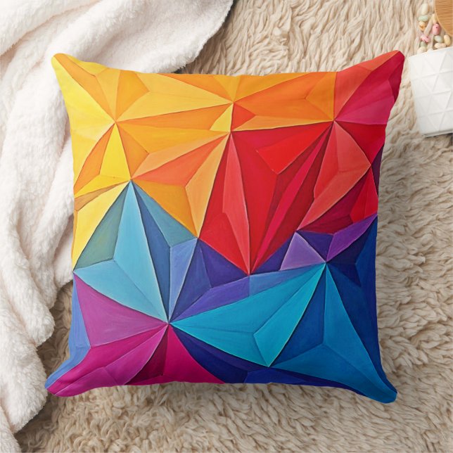 Bold Geometric Prism Abstract Art Throw Pillow (Blanket)