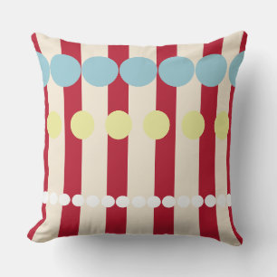 Bold Geometric Red Stripes & Colourful Dots Throw Pillow