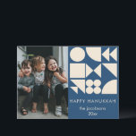 Bold Geometric Shapes Modern Custom Hanukkah Photo Holiday Card<br><div class="desc">This modern Hanukkah card features bold geometric shapes in cream over a navy blue background alongside space for a family photo and personalized message. A playful, contemporary take on traditional holiday cards, perfect for families who love clean design and festive spirit. Ideal for sending warmth and cheer during the season...</div>