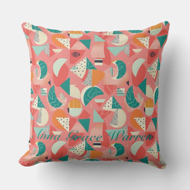 Bold Geometric Shapes With Accents Mint Aqua 1 Throw Pillow (Front)