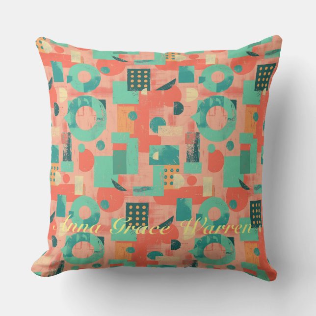 Bold Geometric Shapes With Accents Mint Aqua 2 Throw Pillow (Front)