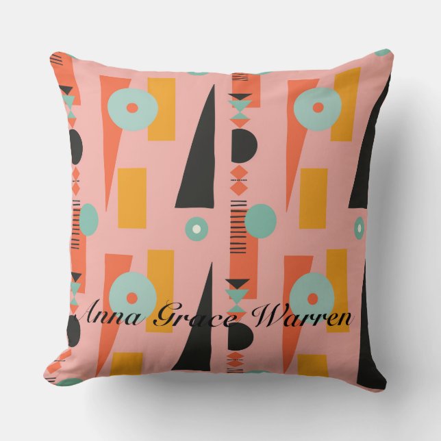 Bold Geometric Shapes With Accents Mint Aqua 4 Throw Pillow (Front)