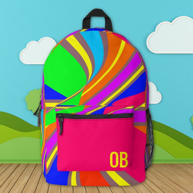 Bold Geometric Stripe Pattern Custom Monogram Printed Backpack (Creator Uploaded)