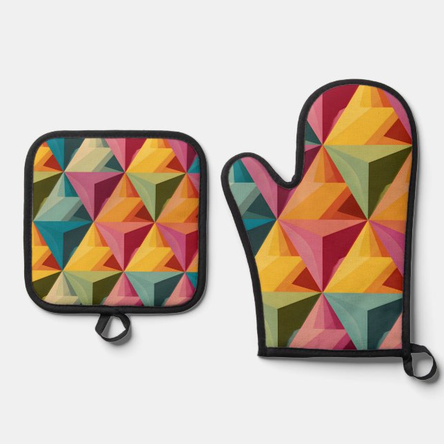 Bold Geometric Triangle Pattern  Oven Mitt & Pot Holder Set (Front)