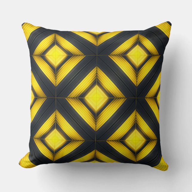Bold Geometric Yellow and Black Diamond Pattern Throw Pillow (Front)
