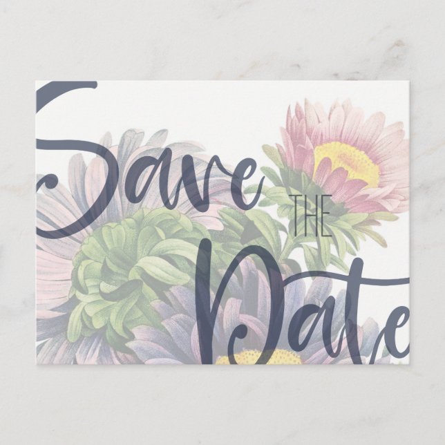 Bold Gerber Daisy Save the Date Postcard Template (Front)