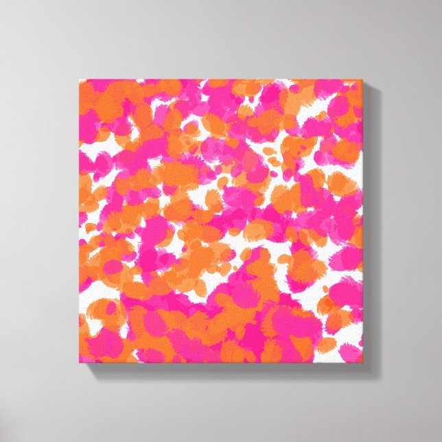 Bold Girly Hot Pink Fuchsia Orange Paint Splashes Canvas Print (Front)