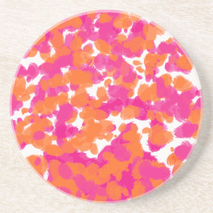 Bold Girly Hot Pink Fuchsia Orange Paint Splashes Coaster
