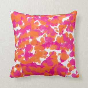 Bold Girly Hot Pink Fuchsia Orange Paint Splashes Throw Pillow