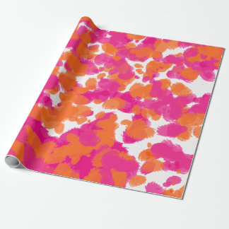 Bold Girly Hot Pink Fuchsia Orange Paint Splashes Wrapping Paper