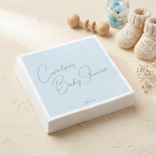 Bold Glacier Blue Modern Script Custom Baby Shower Napkin (Creator Uploaded)