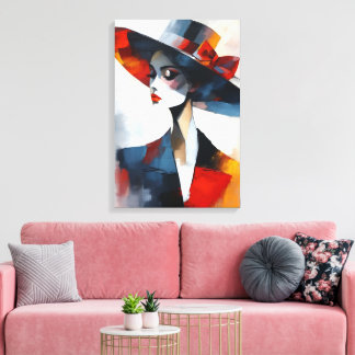 Bold Glamour Woman in Hat Art Canvas Print