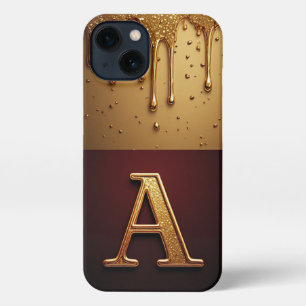 💎 Bold Glitter A Monogram With Dripping Liquid iPhone 13 Case