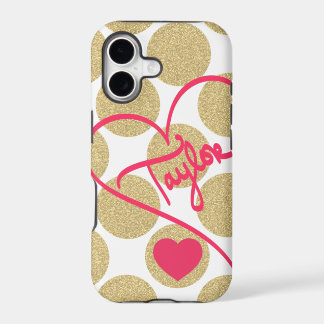 Bold Glitter Gold Dots Heart and Handwritten Name