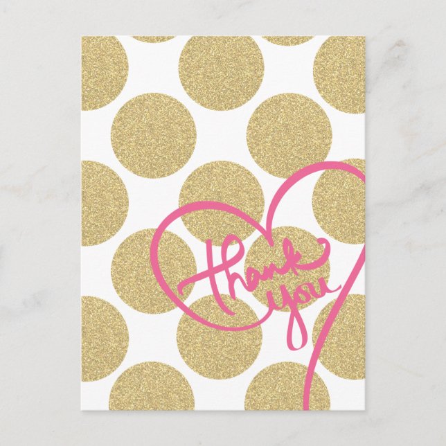 Bold Glitter Gold dots with Thank You Design Postcard (Front)