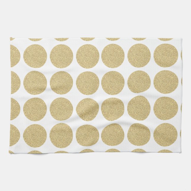 Bold Glitter Gold Polka Dots Kitchen Towel (Horizontal)
