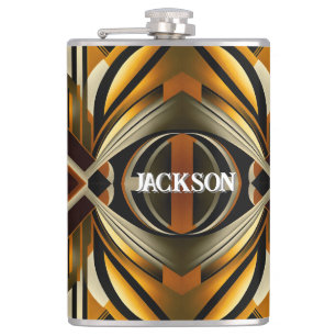 Bold Gold and Black Geo Geometric Design Hip Flask