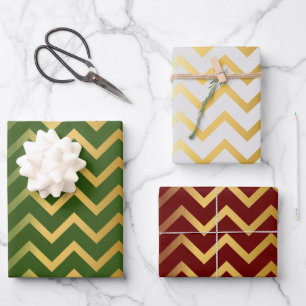 Bold Gold Chevron Holiday Trio Wrapping Paper Sheet