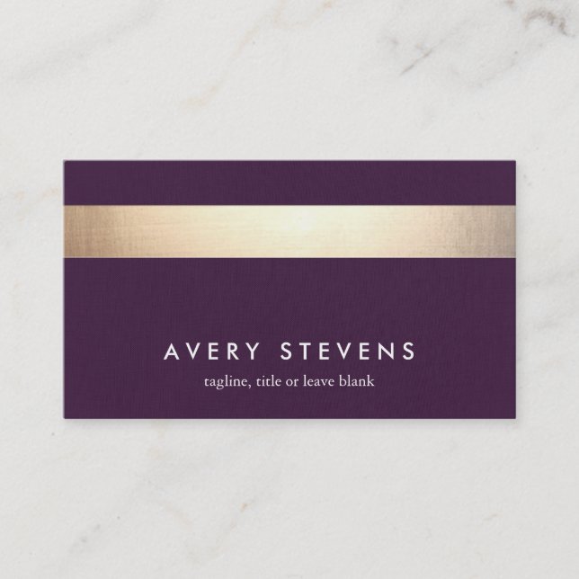 Bold Gold Coloured Striped Modern Purple Chic 2 Business Card (Front)