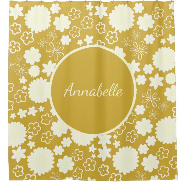 Bold Gold Cream Flowers Floral Pattern Named (Front)