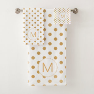 Bold Gold Dot Monogram set, ANY COLOR background! Bath Towel Set